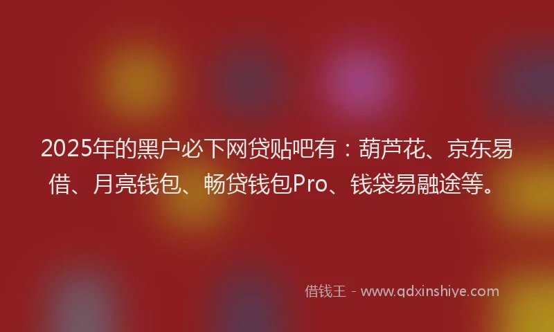 2025年的黑户必下网贷贴吧有：葫芦花、京东易借、月亮钱包、畅贷钱包Pro、钱袋易融途等。