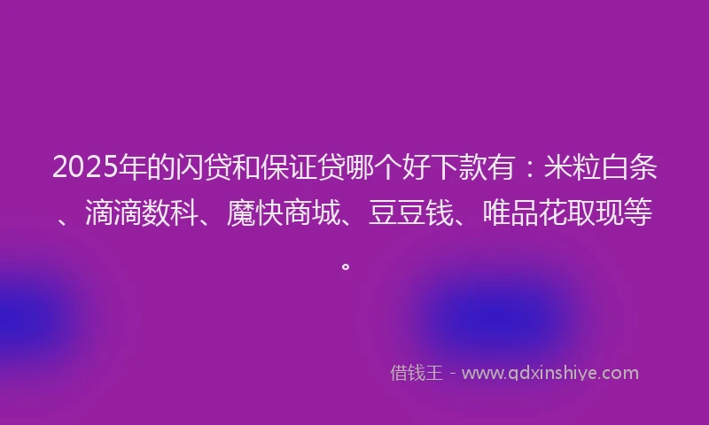 2025年的闪贷和保证贷哪个好下款有：米粒白条、滴滴数科、魔快商城、豆豆钱、唯品花取现等。