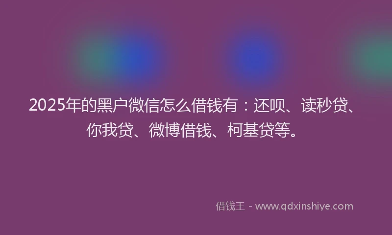 2025年的黑户微信怎么借钱有：还呗、读秒贷、你我贷、微博借钱、柯基贷等。