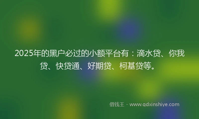 2025年的黑户必过的小额平台有：滴水贷、你我贷、快贷通、好期贷、柯基贷等。