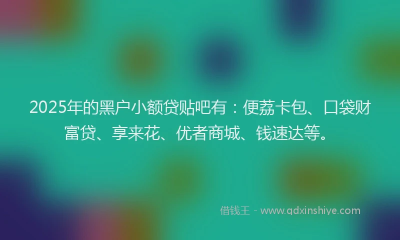 2025年的黑户小额贷贴吧有：便荔卡包、口袋财富贷、享来花、优者商城、钱速达等。