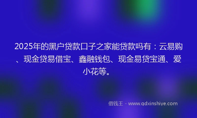 2025年的黑户贷款口子之家能贷款吗有：云易购、现金贷易借宝、鑫融钱包、现金易贷宝通、爱小花等。