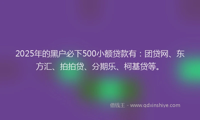 2025年的黑户必下500小额贷款有：团贷网、东方汇、拍拍贷、分期乐、柯基贷等。