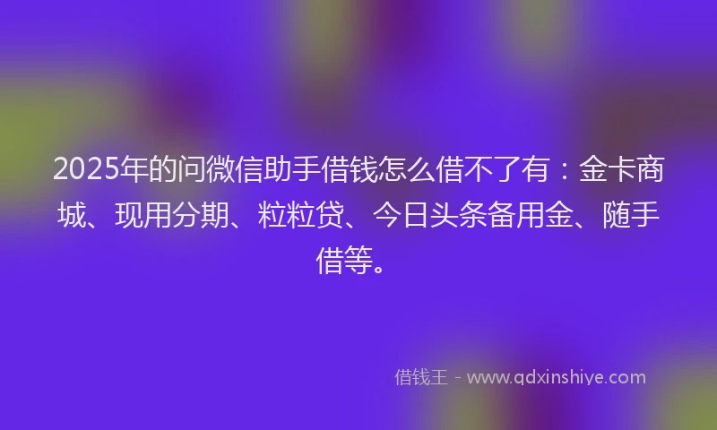 2025年的问微信助手借钱怎么借不了有：金卡商城、现用分期、粒粒贷、今日头条备用金、随手借等。