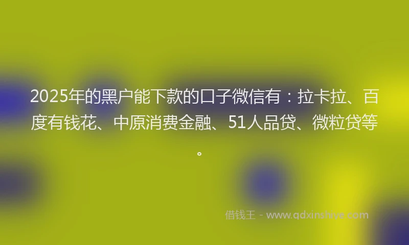 2025年的黑户能下款的口子微信有:拉卡拉、百度有钱花、中原消费金融、51人品贷、微粒贷等。