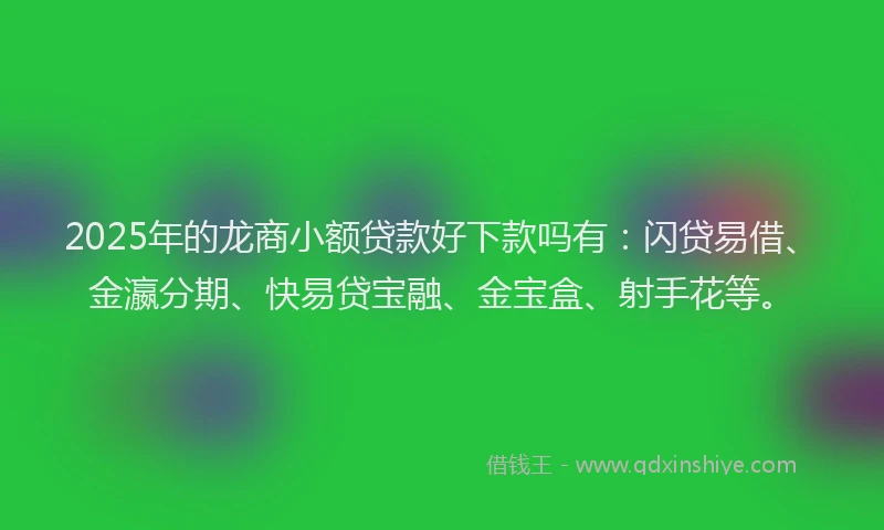 2025年的龙商小额贷款好下款吗有：闪贷易借、金瀛分期、快易贷宝融、金宝盒、射手花等。