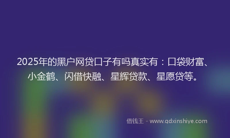 2025年的黑户网贷口子有吗真实有：口袋财富、小金鹤、闪借快融、星辉贷款、星愿贷等。