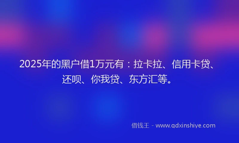 2025年的黑户借1万元有：拉卡拉、信用卡贷、还呗、你我贷、东方汇等。