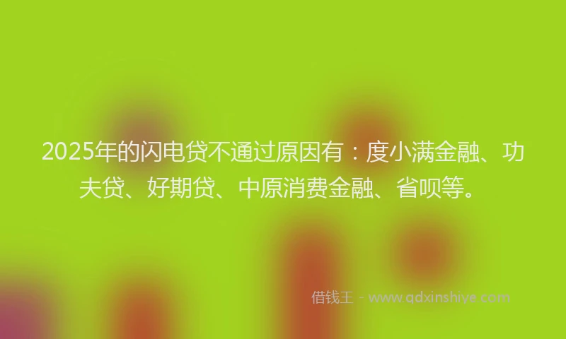 2025年的闪电贷不通过原因有：度小满金融、功夫贷、好期贷、中原消费金融、省呗等。