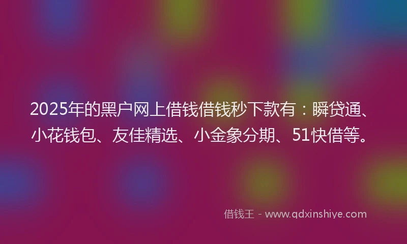 2025年的黑户网上借钱借钱秒下款有:瞬贷通、小花钱包、友佳精选、小金象分期、51快借等。