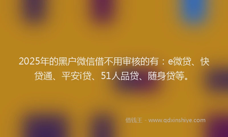 2025年的黑户微信借不用审核的有：e微贷、快贷通、平安i贷、51人品贷、随身贷等。