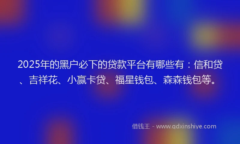 2025年的黑户必下的贷款平台有哪些有：信和贷、吉祥花、小赢卡贷、福星钱包、森森钱包等。