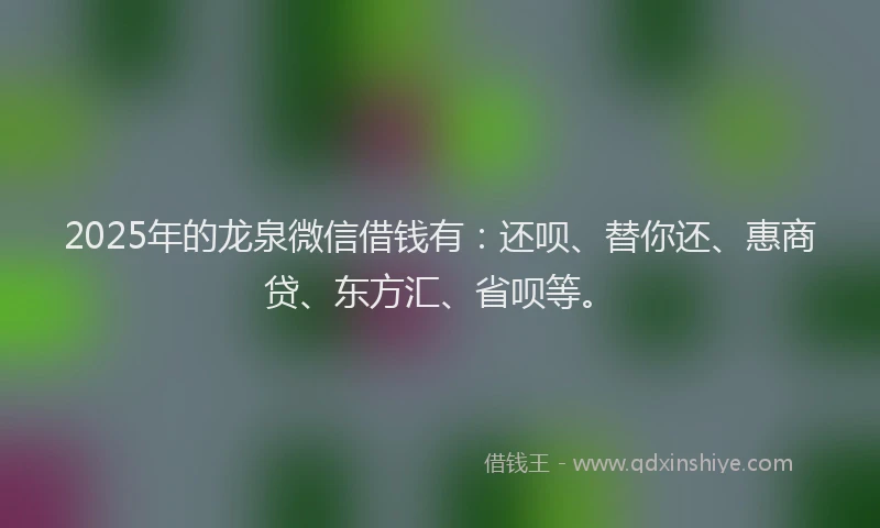 2025年的龙泉微信借钱有：还呗、替你还、惠商贷、东方汇、省呗等。