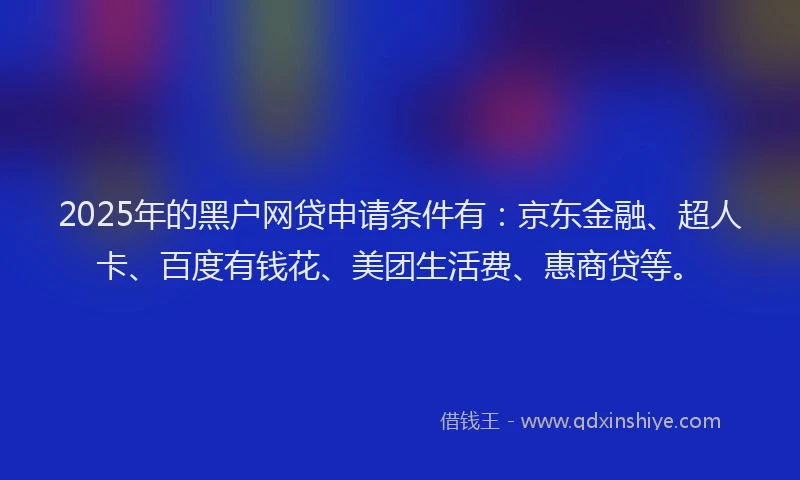 2025年的黑户网贷申请条件有：京东金融、超人卡、百度有钱花、美团生活费、惠商贷等。