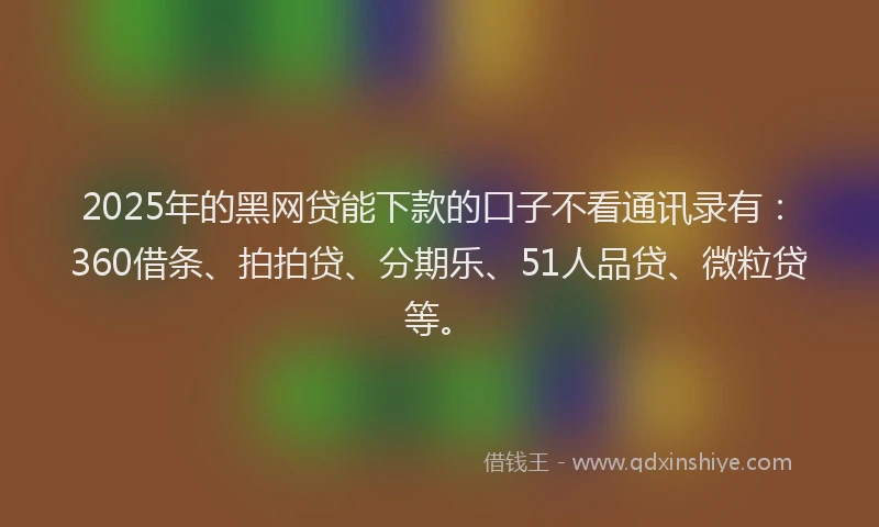 2025年的黑网贷能下款的口子不看通讯录有：360借条、拍拍贷、分期乐、51人品贷、微粒贷等。