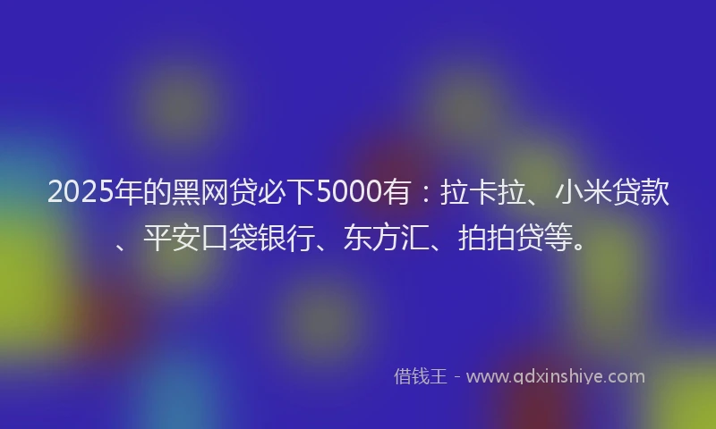 2025年的黑网贷必下5000有：拉卡拉、小米贷款、平安口袋银行、东方汇、拍拍贷等。
