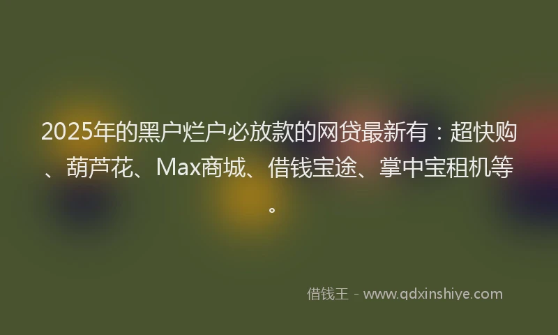 2025年的黑户烂户必放款的网贷最新有：超快购、葫芦花、Max商城、借钱宝途、掌中宝租机等。