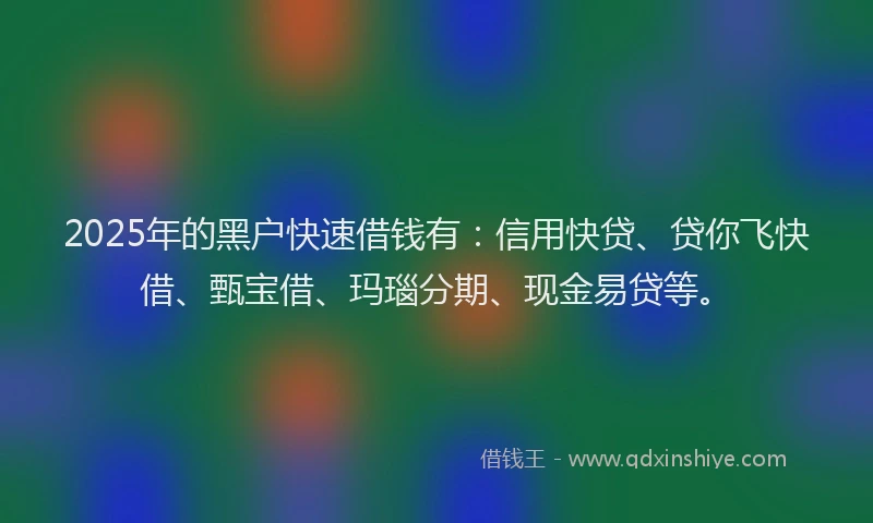 2025年的黑户快速借钱有：信用快贷、贷你飞快借、甄宝借、玛瑙分期、现金易贷等。