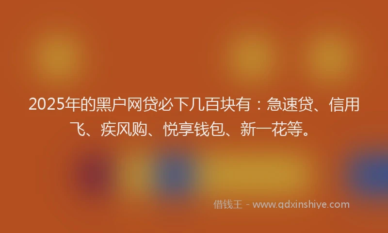 2025年的黑户网贷必下几百块有：急速贷、信用飞、疾风购、悦享钱包、新一花等。