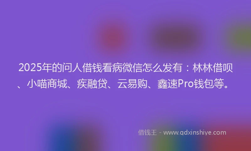 2025年的问人借钱看病微信怎么发有：林林借呗、小喵商城、疾融贷、云易购、鑫速Pro钱包等。
