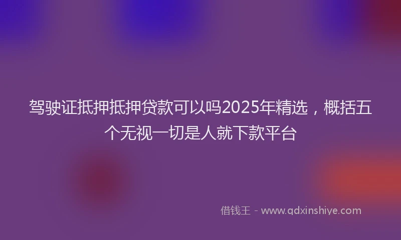 驾驶证抵押抵押贷款可以吗2025年精选，概括五个无视一切是人就下款平台