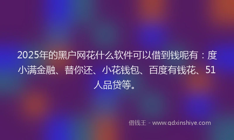 2025年的黑户网花什么软件可以借到钱呢有:度小满金融、替你还、小花钱包、百度有钱花、51人品贷等。