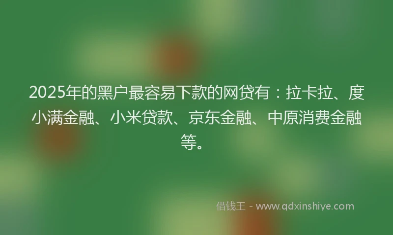 2025年的黑户最容易下款的网贷有：拉卡拉、度小满金融、小米贷款、京东金融、中原消费金融等。