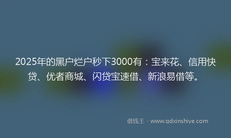 2025年的黑户烂户秒下3000有：宝来花、信用快贷、优者商城、闪贷宝速借、新浪易借等。