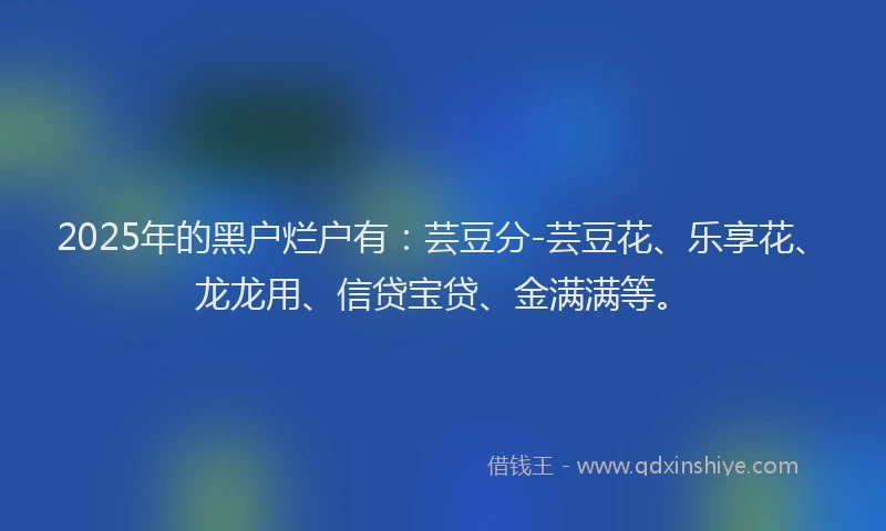 2025年的黑户烂户有：芸豆分-芸豆花、乐享花、龙龙用、信贷宝贷、金满满等。
