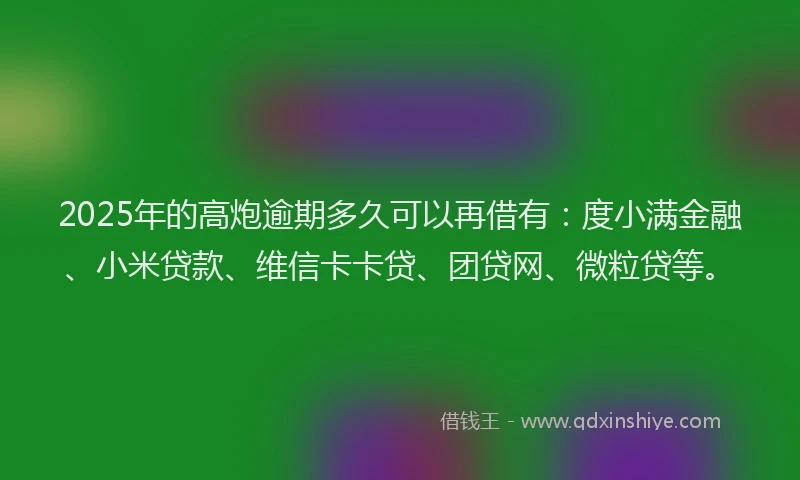 2025年的高炮逾期多久可以再借有:度小满金融、小米贷款、维信卡卡贷、团贷网、微粒贷等。