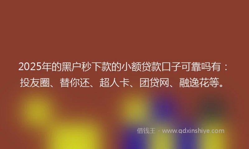 2025年的黑户秒下款的小额贷款口子可靠吗有：投友圈、替你还、超人卡、团贷网、融逸花等。