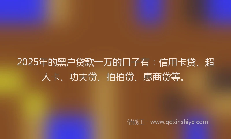 2025年的黑户贷款一万的口子有：信用卡贷、超人卡、功夫贷、拍拍贷、惠商贷等。