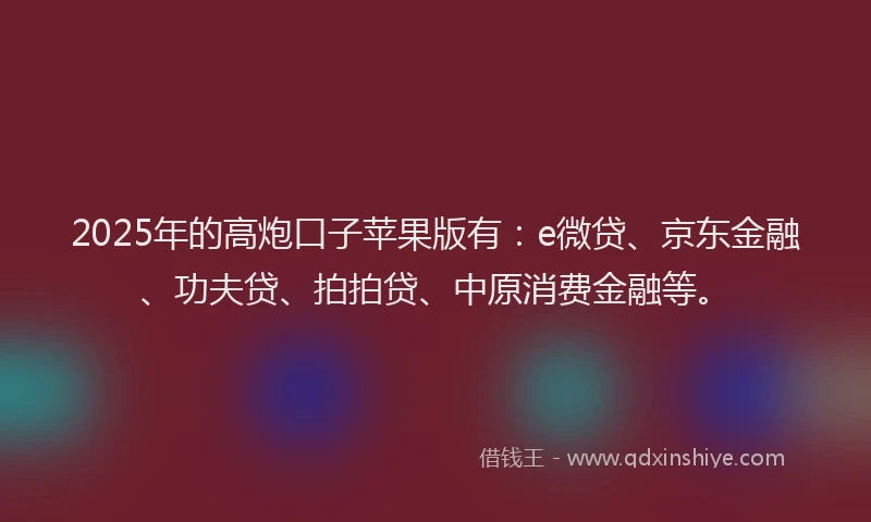 2025年的高炮口子苹果版有：e微贷、京东金融、功夫贷、拍拍贷、中原消费金融等。