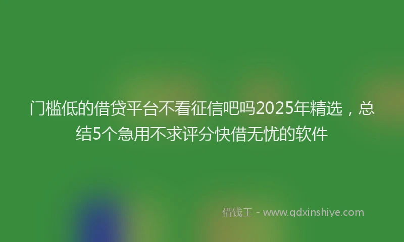 门槛低的借贷平台不看征信吧吗2025年精选，总结5个急用不求评分快借无忧的软件