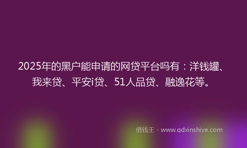 2025年的黑户能申请的网贷平台吗有：洋钱罐、我来贷、平安i贷、51人品贷、融逸花等。