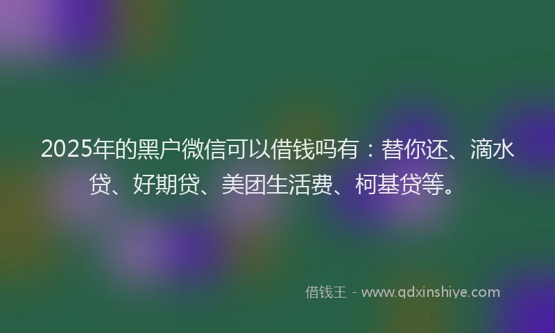 2025年的黑户微信可以借钱吗有：替你还、滴水贷、好期贷、美团生活费、柯基贷等。