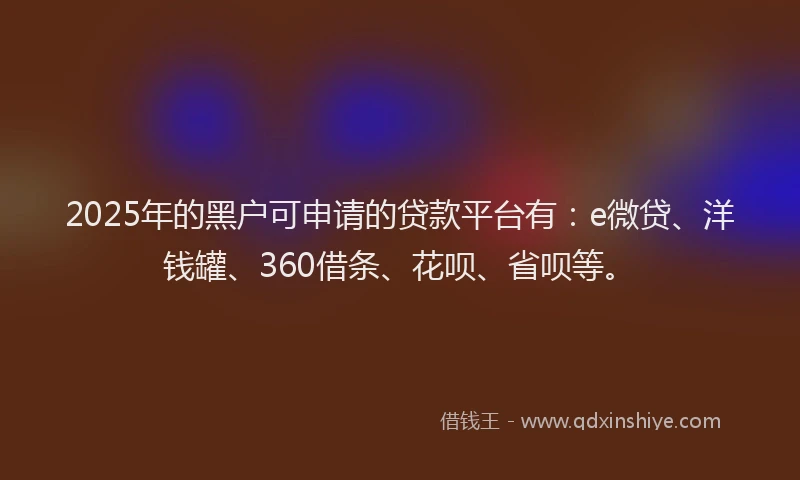 2025年的黑户可申请的贷款平台有：e微贷、洋钱罐、360借条、花呗、省呗等。