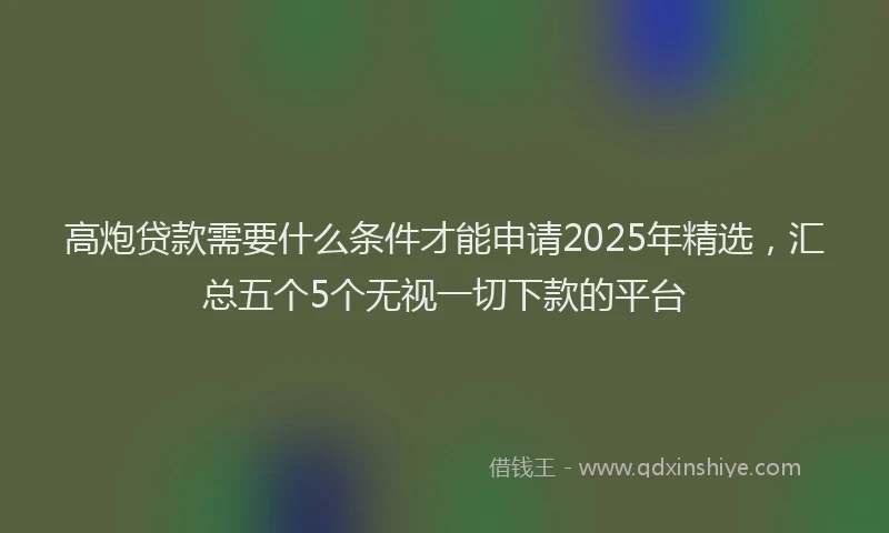 高炮贷款需要什么条件才能申请2025年精选，汇总五个5个无视一切下款的平台