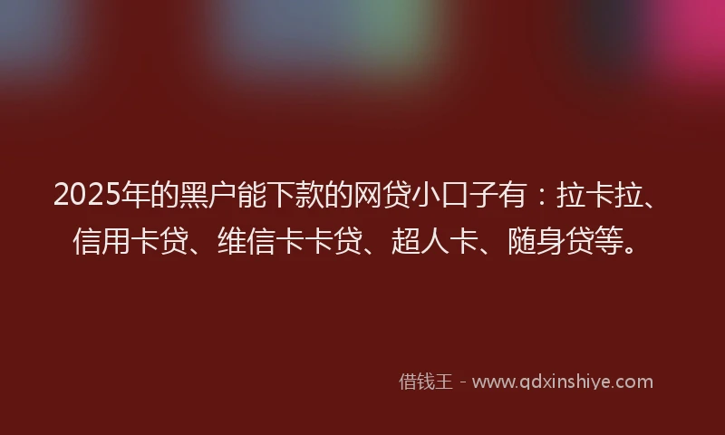 2025年的黑户能下款的网贷小口子有：拉卡拉、信用卡贷、维信卡卡贷、超人卡、随身贷等。