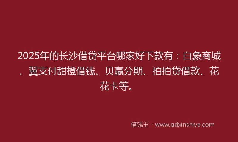 2025年的长沙借贷平台哪家好下款有：白象商城、翼支付甜橙借钱、贝赢分期、拍拍贷借款、花花卡等。