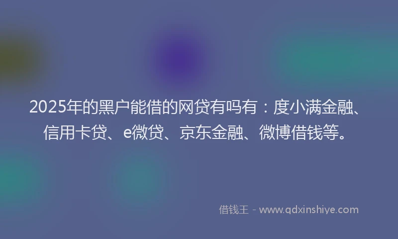 2025年的黑户能借的网贷有吗有：度小满金融、信用卡贷、e微贷、京东金融、微博借钱等。