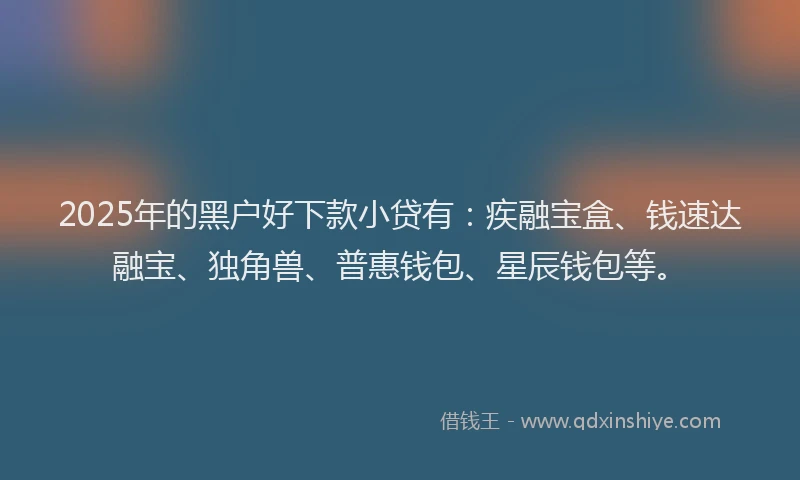 2025年的黑户好下款小贷有：疾融宝盒、钱速达融宝、独角兽、普惠钱包、星辰钱包等。