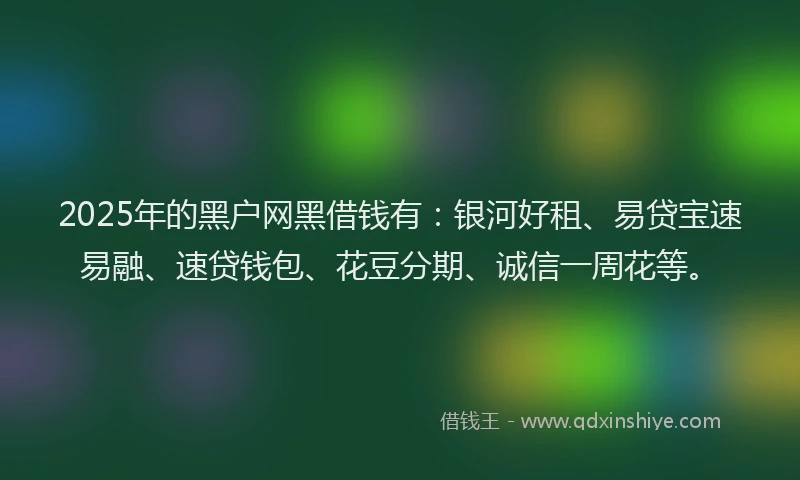 2025年的黑户网黑借钱有：银河好租、易贷宝速易融、速贷钱包、花豆分期、诚信一周花等。