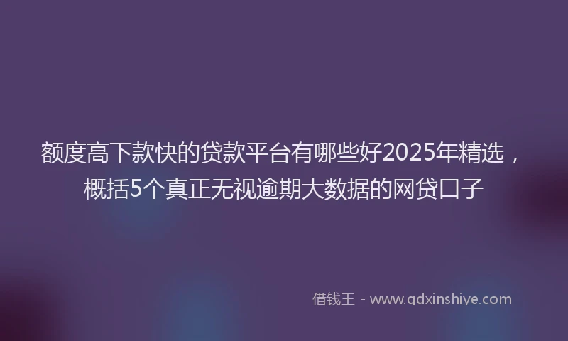 额度高下款快的贷款平台有哪些好2025年精选，概括5个真正无视逾期大数据的网贷口子