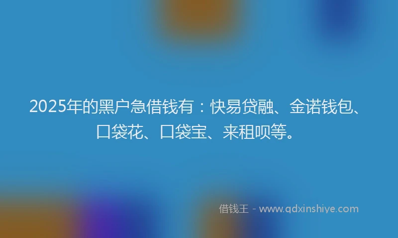 2025年的黑户急借钱有：快易贷融、金诺钱包、口袋花、口袋宝、来租呗等。