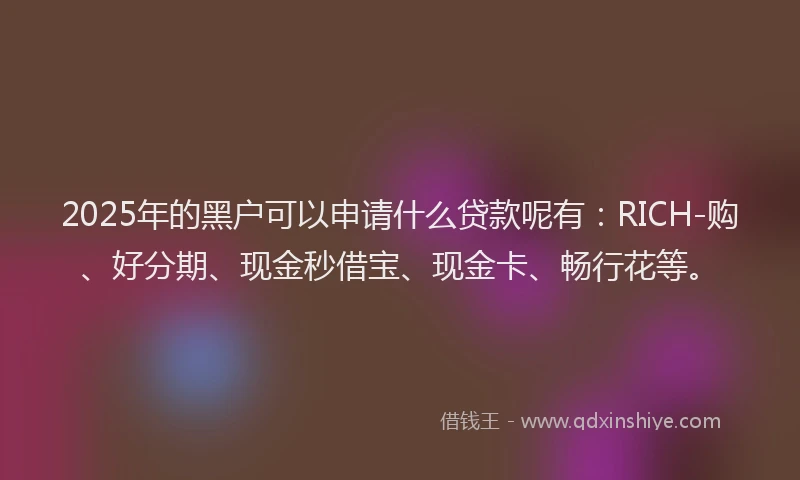 2025年的黑户可以申请什么贷款呢有：RICH-购、好分期、现金秒借宝、现金卡、畅行花等。