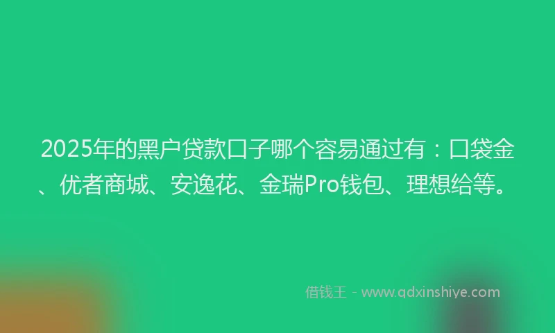 2025年的黑户贷款口子哪个容易通过有：口袋金、优者商城、安逸花、金瑞Pro钱包、理想给等。