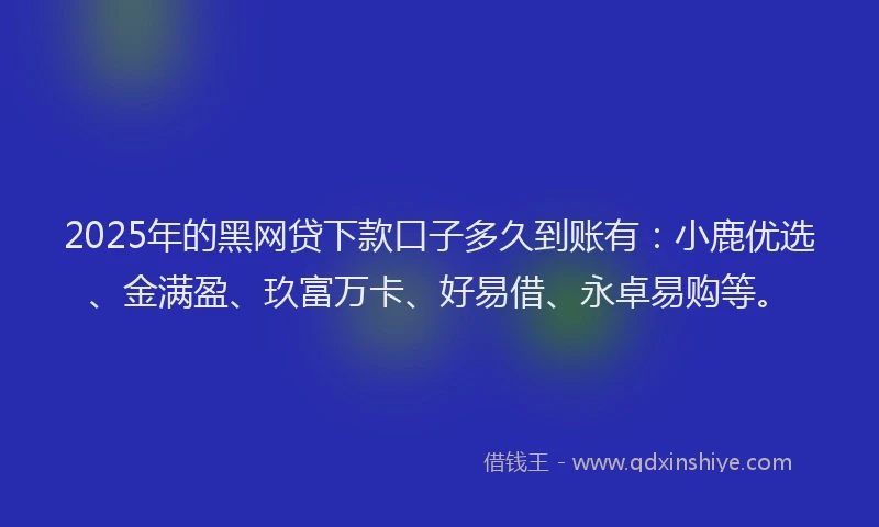 2025年的黑网贷下款口子多久到账有：小鹿优选、金满盈、玖富万卡、好易借、永卓易购等。