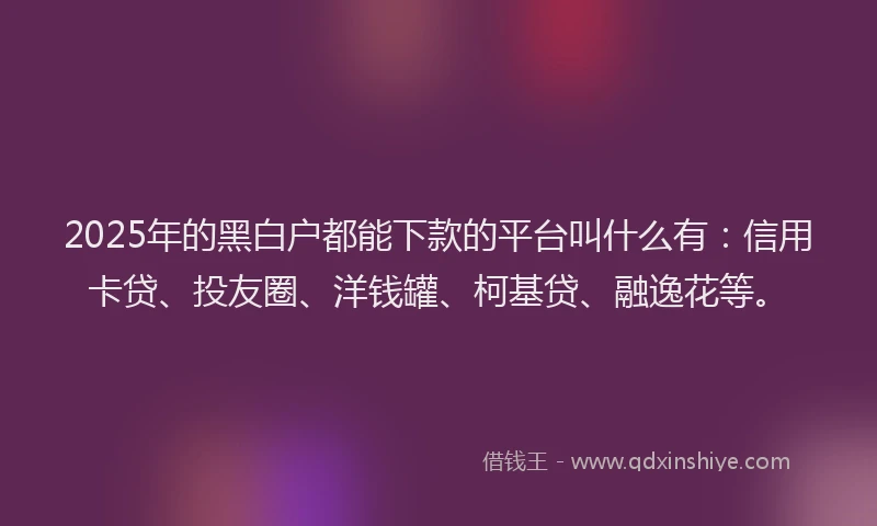 2025年的黑白户都能下款的平台叫什么有：信用卡贷、投友圈、洋钱罐、柯基贷、融逸花等。