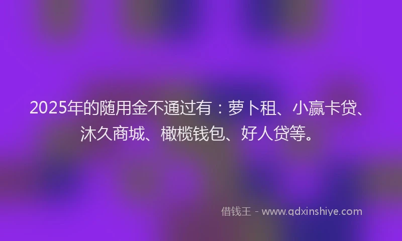 2025年的随用金不通过有：萝卜租、小赢卡贷、沐久商城、橄榄钱包、好人贷等。